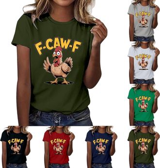 Generic F-CAW-F Funny Chicken Scream Humor T-Shirt for Womens Crazy Screaming Chicken F CAW F Tshirts Short Sleeve Crew Neck Tee Shirts Autumn Female Streetwe