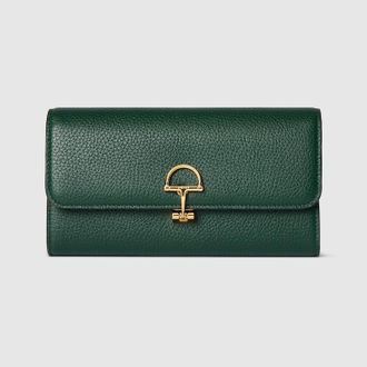 Gucci Half Horsebit Continental Wallet, Green, Leather