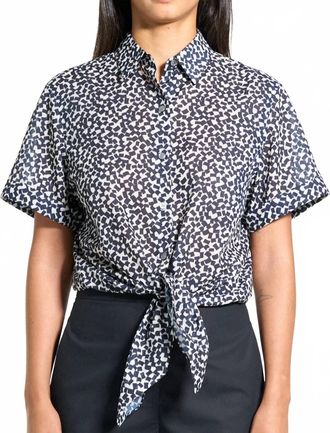 Theory Tie Front Button Down Shirt In Navy