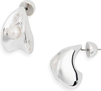 Ettika Hera Freshwater Pearl Huggie Earrings in Silver at Nordstrom