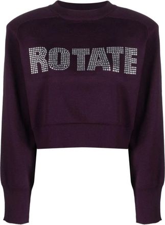 Rotate Cropped Gebreide Jumper - Dames - Sweatshirts - Paars - XS - Hoodies & sweatvesten
