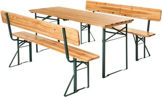 TecTake Conjunto de mesa y bancos de 3 piezas plegable y 8 personas, marrón