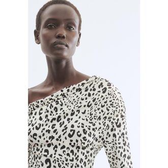 H&M Draped One-shoulder Top in White/leopard Print at Nordstrom, Size X-Small