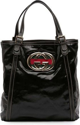 Gucci Pre-owned Gucci Patent Dialux Britt Web Tote 162447 213317