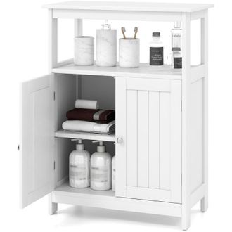 Costway Mobiletto da bagno, organizer indipendente con 2 ante, scomparto e ripiano regolabile, bianco