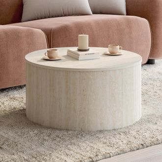 IDMarket Mesa De Centro Redonda Nova De 70 Cm De Madera Con Efecto Travertino