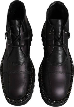 Dolce & Gabbana Mens Black Leather Lace Up Ankle Boots Shoes