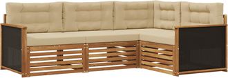 vidaXL Conjunto De Sof&aacute;s De Exterior 4 Uds. Natural Y Beige Poli&eacute;ster Vidaxl