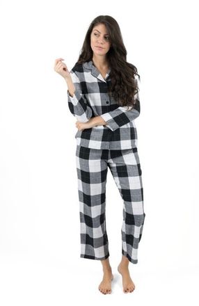 Leveret Womens 2-pc. Cotton Flannel Button-Front Holiday Pajama Set in Black/white Plaid at Nordstrom, Size Xx-Large