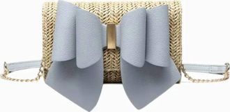 Like Dreams Womens Bonnie Straw Wallet Bowtie Crossbody Bag In Blue