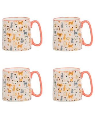 10 Strawberry Street Set of 4 Bella Mug, Lots Of Cats