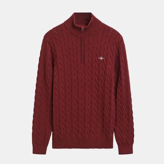 GANT Mens Cotton Cable Half Zip Fleece in Red - Size X-Large
