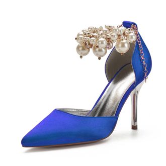Miyoopark Womens High Heel Wedding Shoes Beaded Elegant Formal Party Pumps M528 Royal Blue UK 5.5