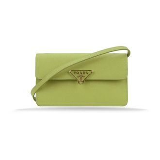 Prada Cross Body Bags, female, Green, Size: ONE SIZE Triangle Logo Shoulder Bag