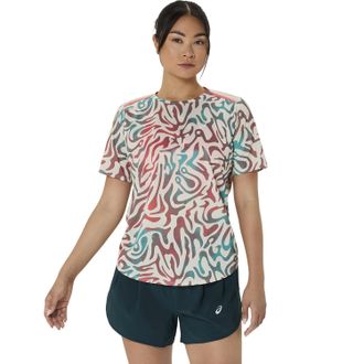 Asics Laufshirt ASICS ROAD ALL OVER PRINT SS TOP, Damen, Gr. XS, weiss (birch), Obermaterial: 100% Polyester, Shirts Laufshirt