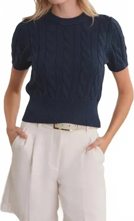 525 america Clara Cable Knit Top In Dark Blue Combo