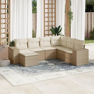 vidaXL Vidaxl - Set Sof&aacute;s De Jard&iacute;n 7 Piezas Y Cojines Rat&aacute;n Sint&eacute;tico Beige