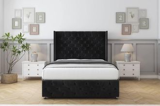 Comfort Beds Emily Naples Divan Set No Drawers-54 Wingback-Footboard in Black | Size: Single