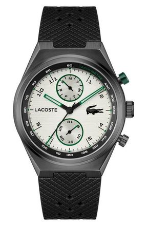 Lacoste Line Racer Black Multifunction Silicone Strap Watch, 43mm in Black/White at Nordstrom