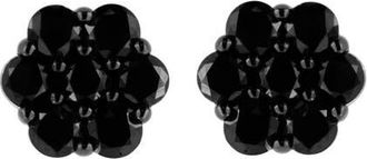 House of Brilliance Silver 4.0 Ct Prong Round Black Diamond Floral Cluster Stud Earring in Black Diamond | White at Nordstrom