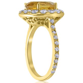 Pompeii3 4 1/2 cttw Oval Citrine Diamond Halo Vintage Ring Engagement 14k Yellow Gold