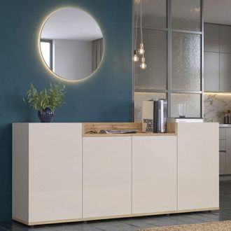 Dmora Aparador Swink, 6 Estantes, Puerta Abatible, Hecho En Italia, 4 Puertas, 160x35x70h Cm Blanco Cashmere