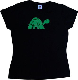 Tee Tree Designs Tortoise Black Ladies T-Shirt (Green Print)-Size 14