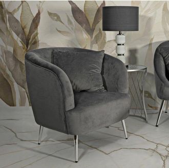 Dmora Sill&oacute;n Madeira, Asiento Acolchado, Sof&aacute; De Sal&oacute;n Individual, Silla Con Reposabrazos, 73x66 H78 Cm, Gris Y Plata - Dmora