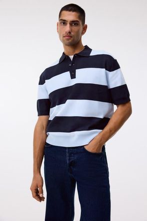 H&M Regular Fit Polo Shirt in Navy Blue/striped at Nordstrom, Size X-Large