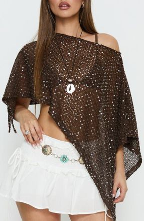 Princess Polly Grotto Asymmetrical Boat Neck Top in Brown Sparkle at Nordstrom, Size 4