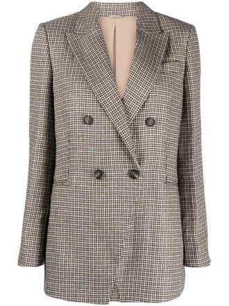 Brunello Cucinelli houndstooth double-breasted blazer - women - Linen/Flax/Polyamide/Acetate/Metallic Fibre/Cupro/Silk - 42 - Neutrals
