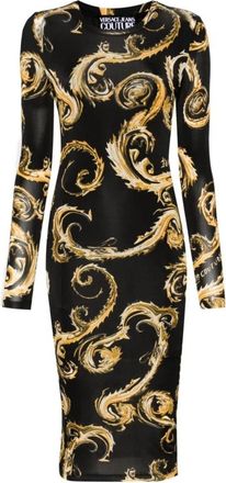 Versace Jeans Couture Zwarte Jurk met Chromo Couture Print - Dames - Casual kleedjes - Zwart - L - Kleedjes