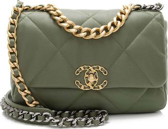 Chanel Green Lambskin 19 Medium Flap Shoulder Bag (Authentic Pre-Loved)