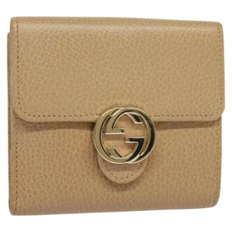 Gucci Tweedehands leren portemonnees - Dames - Pre-owned - Beige - Maat: ONE Size Leer