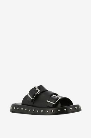 Alexander McQueen Flache Glattledersandalen mit Schnallen Punk