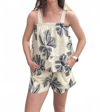 Entro Womens Floral Print Top And Shorts Set In Navy/cream