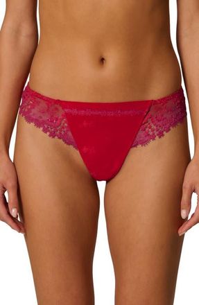 Simone P&eacute;r&egrave;le Wish Embroidered Tanga Thong in Rainbow Red at Nordstrom, Size X-Large
