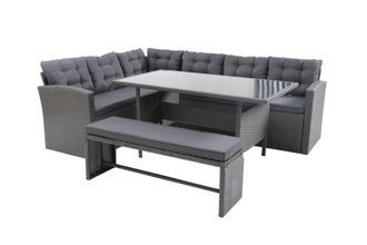 Concept Usine Mueble de jard&iacute;n de 8 plazas en resina antracita y cojines verdes