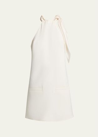 Courr&egrave;ges Knotted Halter Stretch Wool Crepe Mini Dress