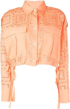 Msgm broderie-anglaise cropped shirt - women - Polyester/Cotton - 40 - Orange