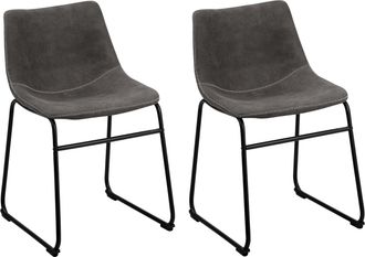 Beliani Beliani - Juego De 2 Sillas De Comedor Tapicer&iacute;a De Tela Gris Oscuro Patas Negras Estilo Retro R&uacute;stico Batavia