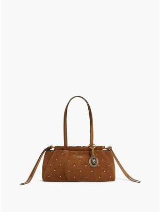 Tommy Hilfiger Womens Studded Suede Shoulder Bag - Cognac