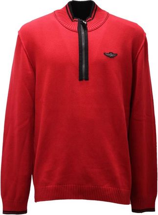 Aeronautica Katoenen trui Half Zip-stijl - Heren - Coltruien - Rood - S - Katoen - Truien & Vesten