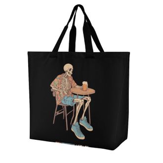 Generic Skeleton in Bar Large Reusable Shopping Bag Lightweight Foldable Tote Bags Washable Shoulder Handbag