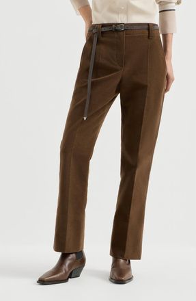 Brunello Cucinelli Stretch cotton moleskin cigarette trousers in Cocoa at Nordstrom, Size 42