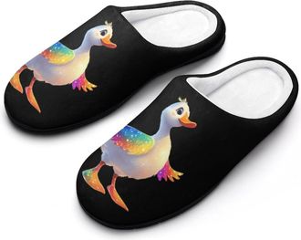Generic Duck Colorful Glitter Cotton Womens Slip-on Slippers Winter Warm House Shoes with Rubber Sole for Home Office Hotel