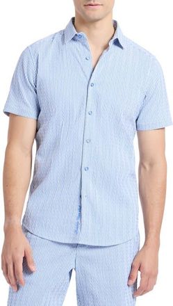 Robert Graham Fornillo Classic Fit Stripe Short Sleeve Button-Up Shirt in Navy at Nordstrom, Size Xxx-Large