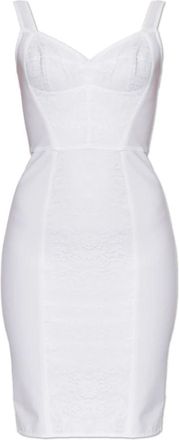 Dolce & Gabbana Kokertjurk in Elastische Stof en Kant - Dames - Korte kleedjes - Wit - 2XS - Polyester - Kleedjes