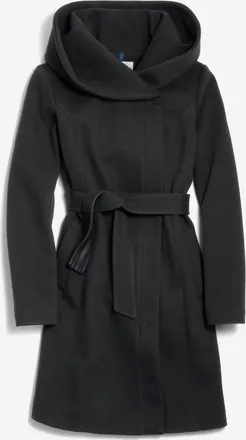 Cole Haan Womens Belted Asymmetrical Zip Front Twill Coat - Black Size 14