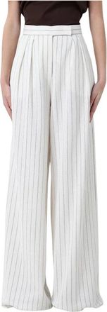 Max Mara Wide Leg Pinstripe Linnen Broek - Dames - Wijde Broeken - Wit - XL - Linnen - Broeken